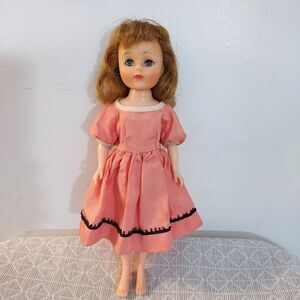 Vintage 10" American Character Toni Doll 1958 Auburn Hair Vinyl Pink Dress